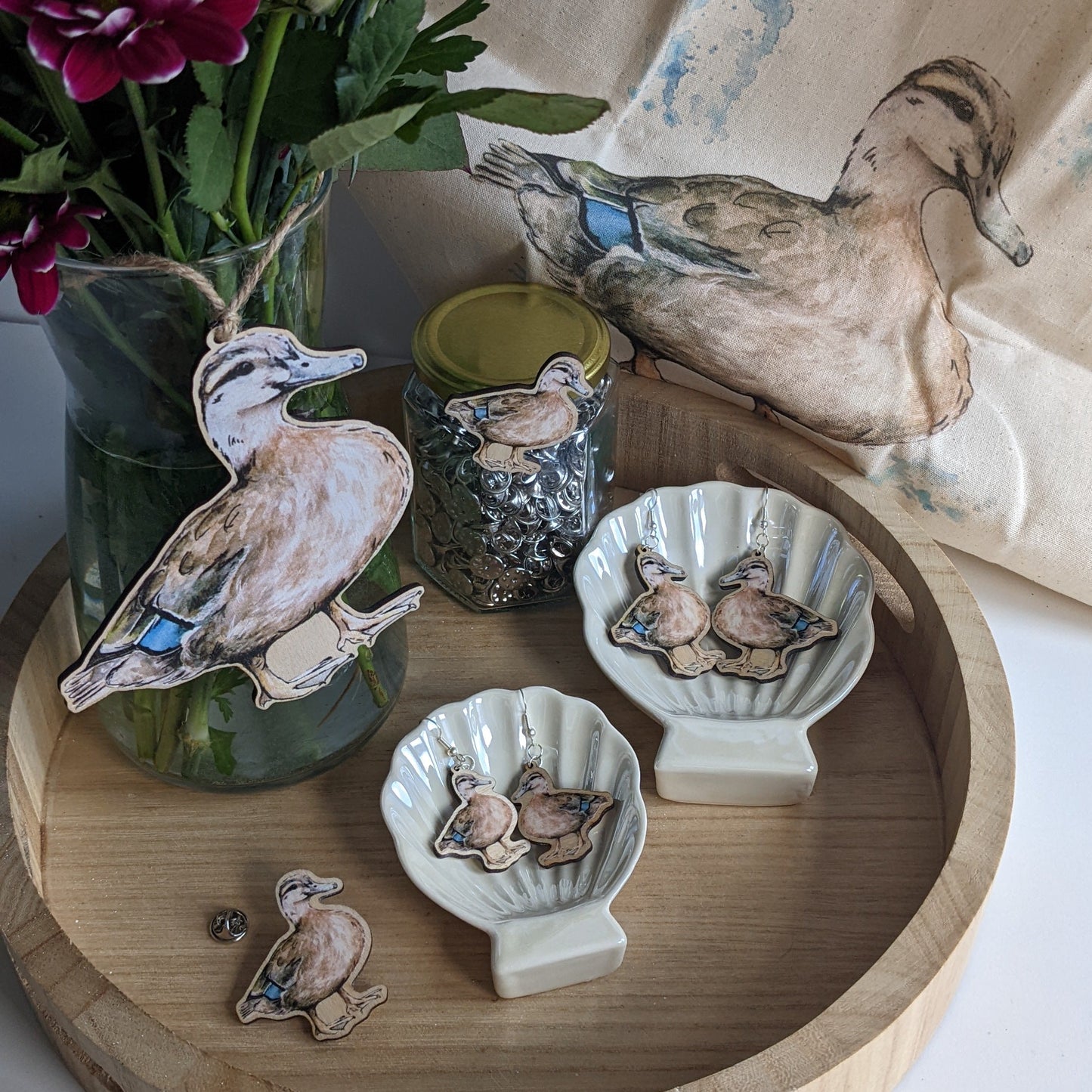 "Queenie" Female Mallard Duck Silver Plated Laser Cut Earrings