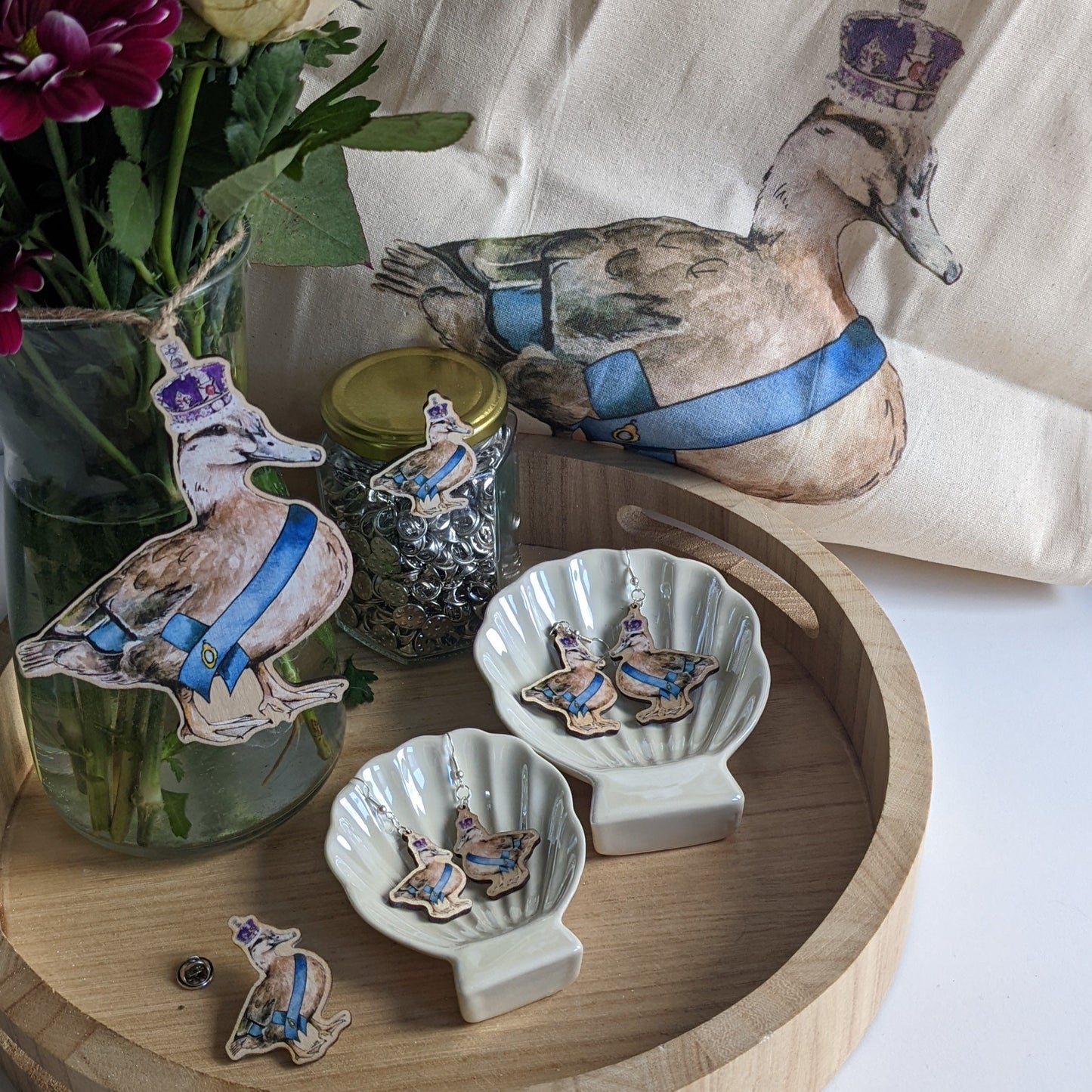 "Jubilee Queenie" Female Mallard Duck Hanging Decoration, Plant Buddy, Twig Tree Decoration