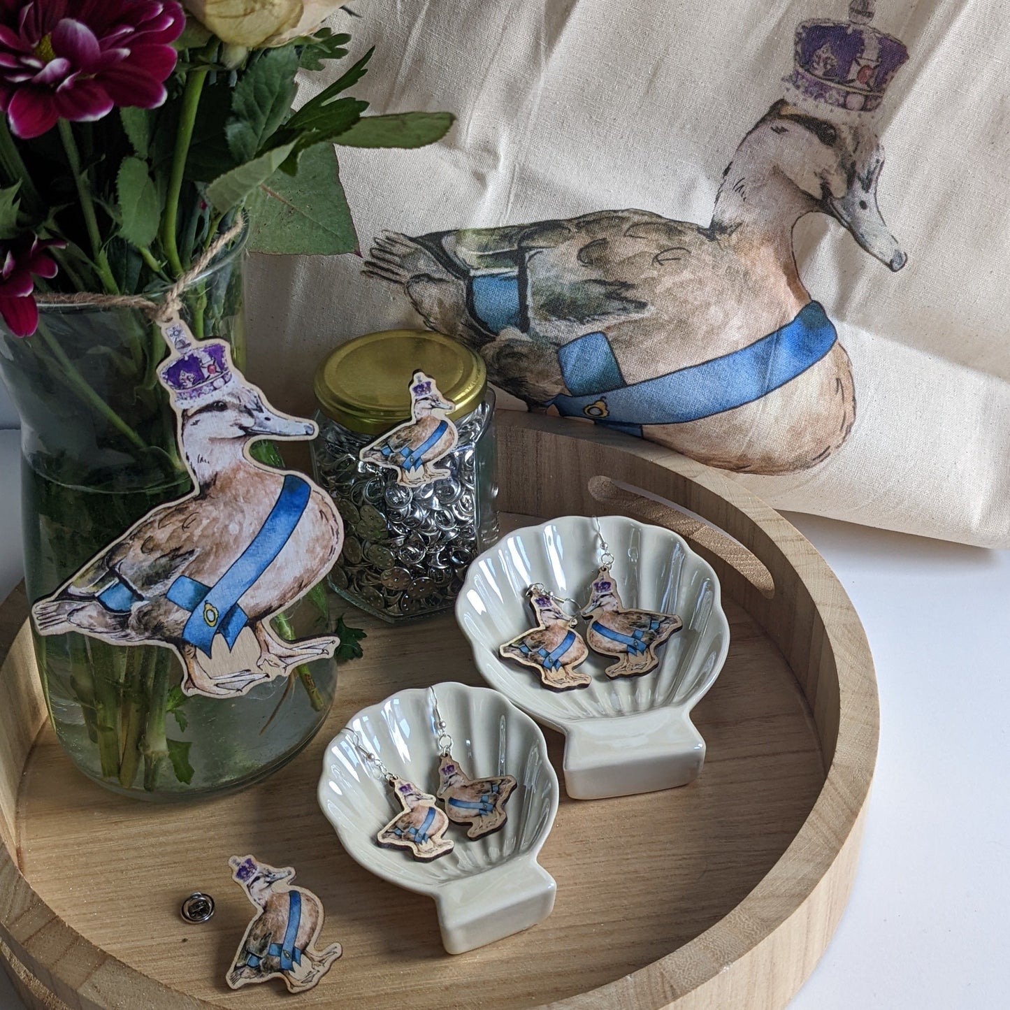 "Jubilee Queenie" Female Mallard Duck Silver Plated Laser Cut Earrings