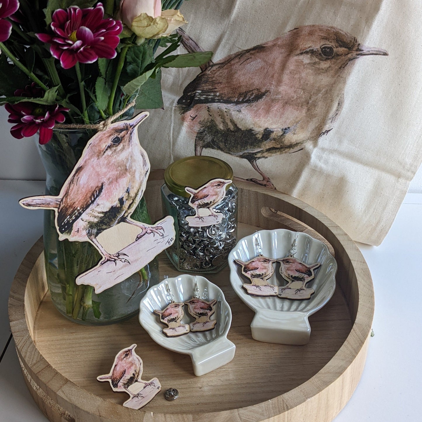 "Jenny Wren" Wren Wooden Fridge Magnet