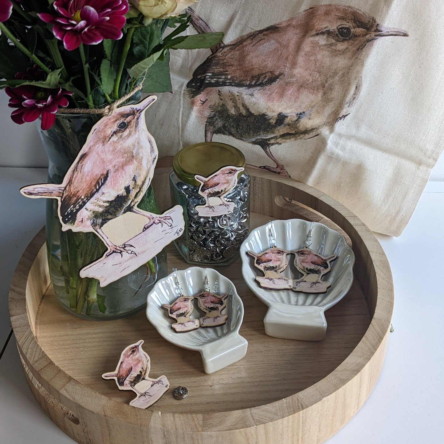 "Jenny Wren" Wren Silver Plated Laser Cut Earrings