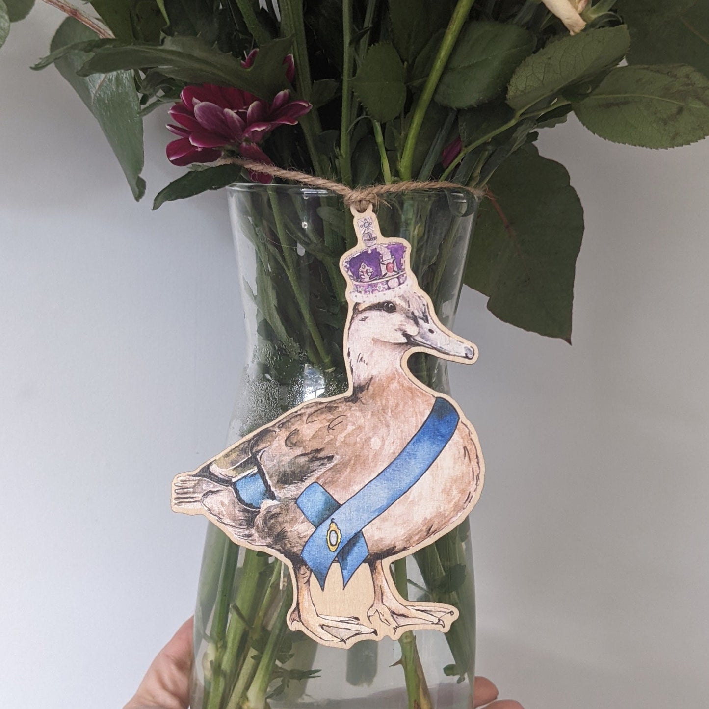 "Jubilee Queenie" Female Mallard Duck Hanging Decoration, Plant Buddy, Twig Tree Decoration