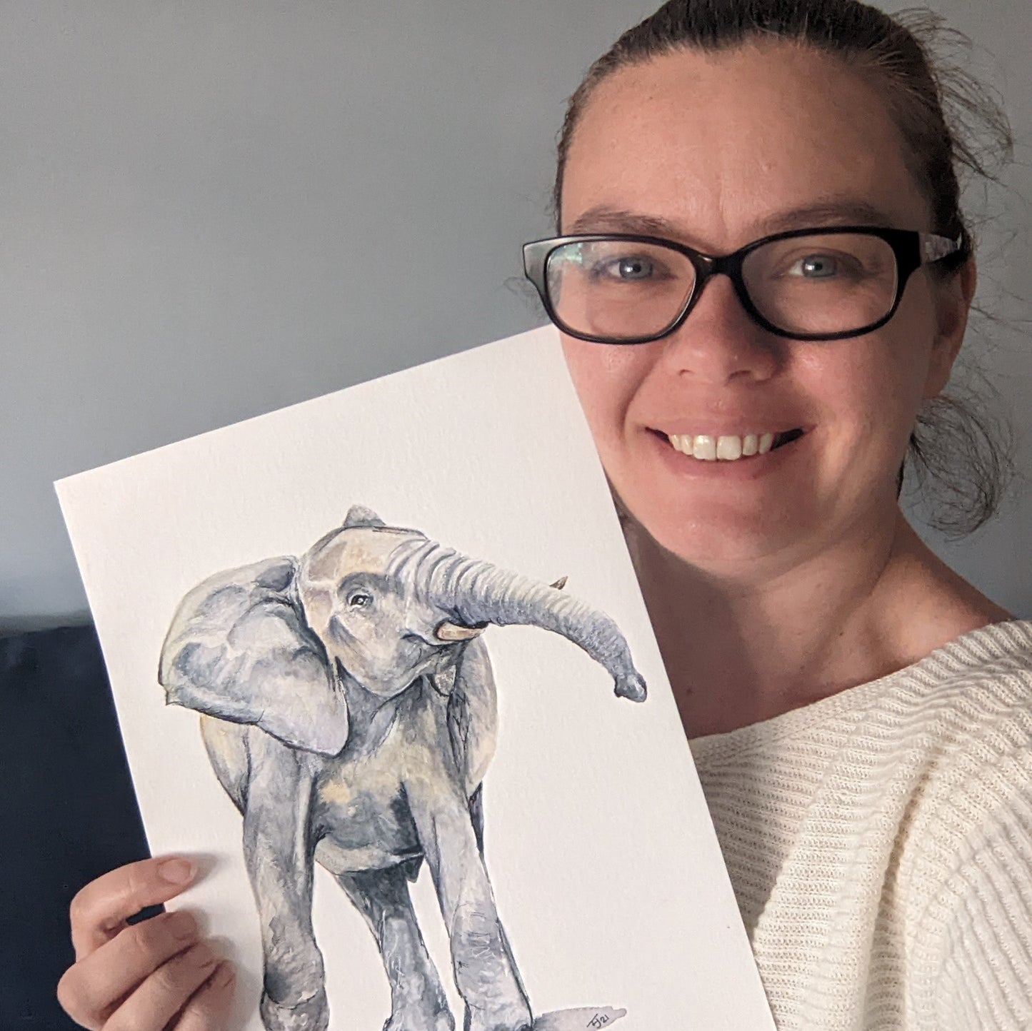 Original Watercolour of a dancing elephant "Ngoma", A4