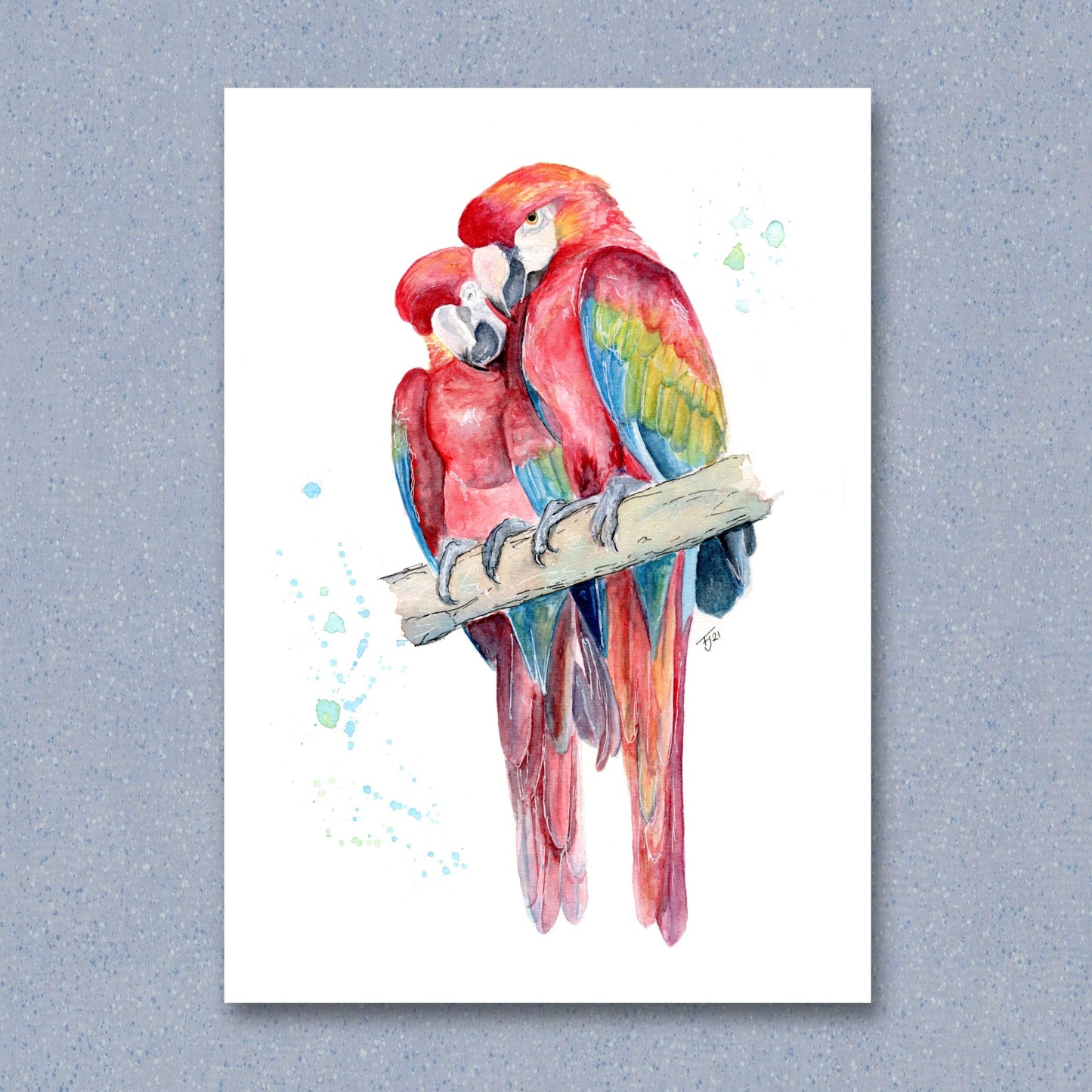 "Lovesick Parrots" Watercolour Print
