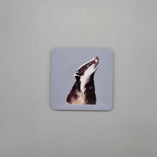 Beautiful Badger Art Hardwood Coaster featuring 'Mr Badger' Print