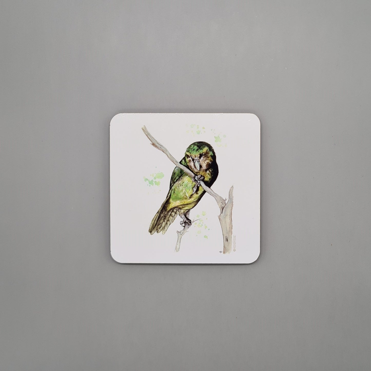 Beautiful Kakapo Parrot Art Hardwood Coaster featuring 'Whetu' Print