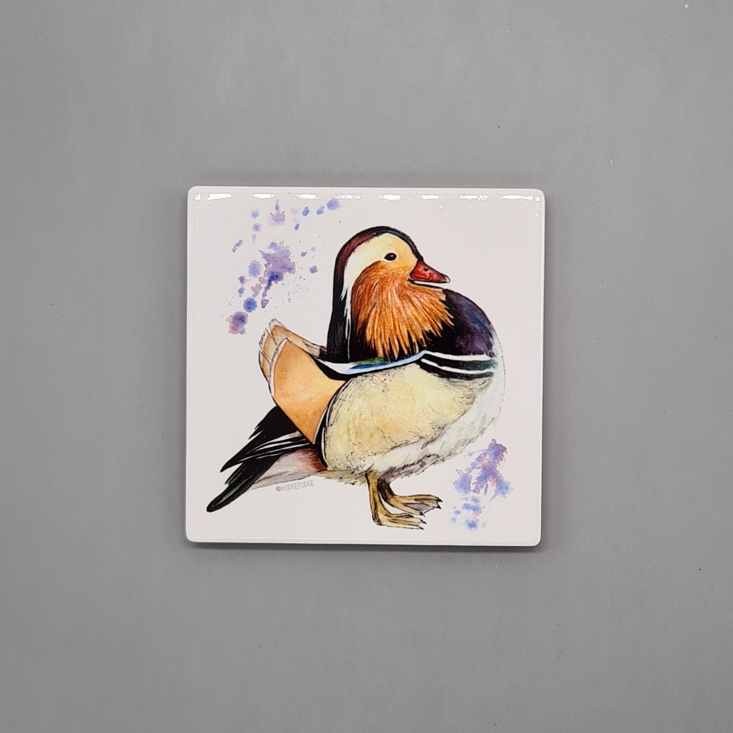 Beautiful Mandarin Duck Art Ceramic Coaster featuring 'Fancyboi' Print