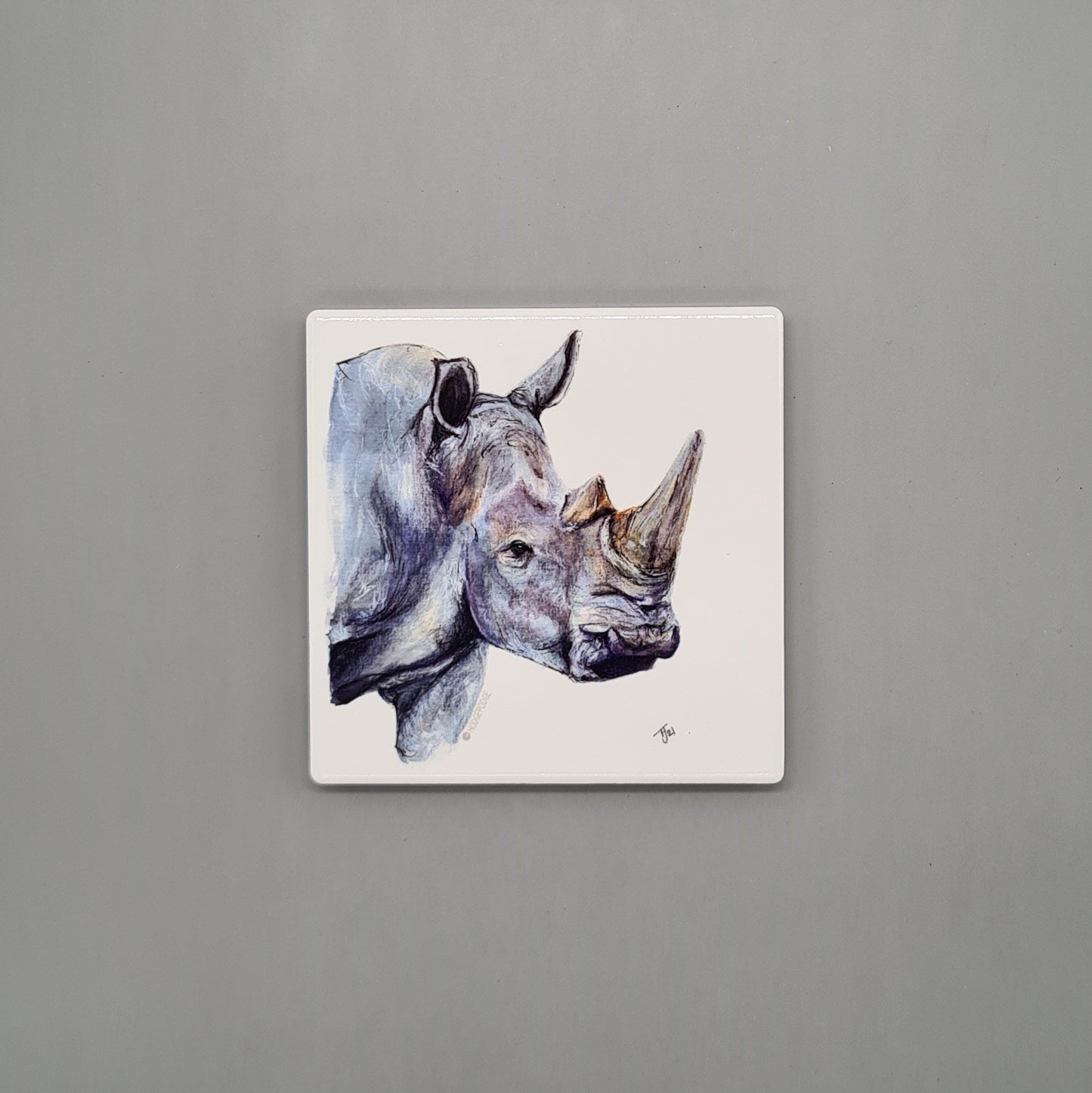 Beautiful Rhino Art Ceramic Coaster featuring 'Yenye Unguvu' Print