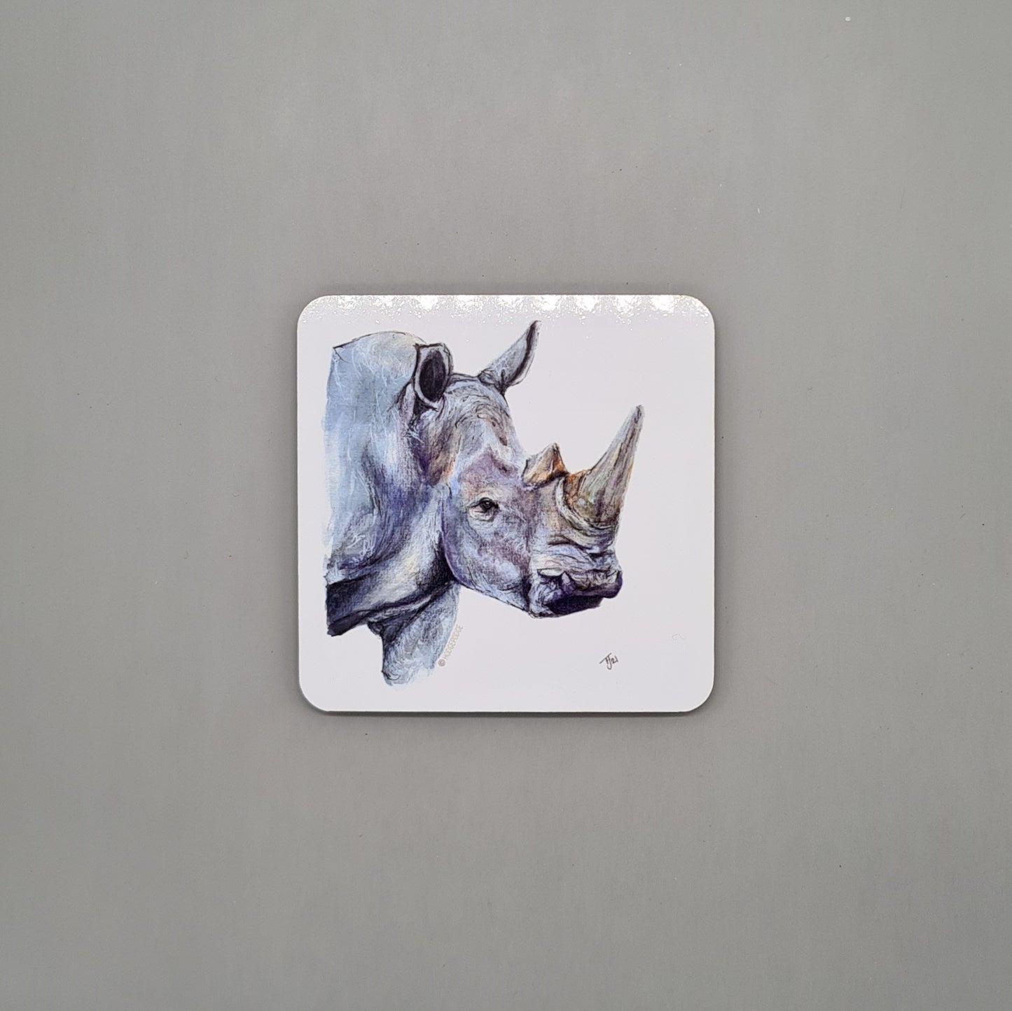 Beautiful Rhino Art Hardboard Coaster featuring 'Yenye Unguvu' Print