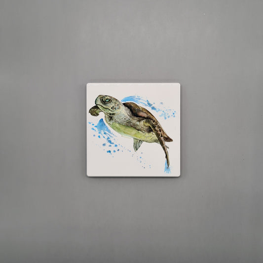 Beautiful Turtle Art Ceramic Coaster featuring 'Mabouche' Print