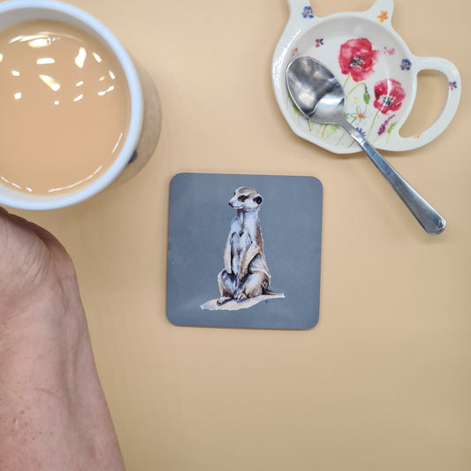 Beautiful Meerkat Art Hardwood Coaster featuring 'Ubunifu' Print