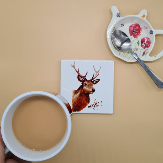 Beautiful Stag Art Ceramic Coaster  featuring 'Chase' Print
