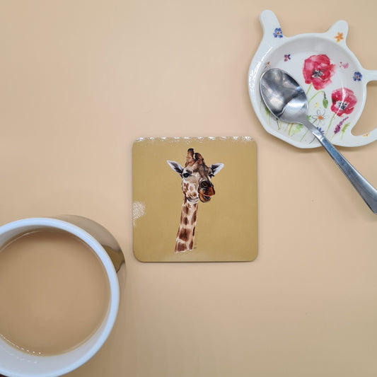 Beautiful Giraffe Art Hardwood Coaster featuring 'Stand Tall' Print
