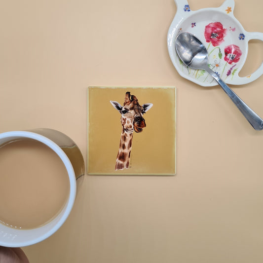 Beautiful Giraffe Art Ceramic Coaster featuring 'Stand Tall' Print