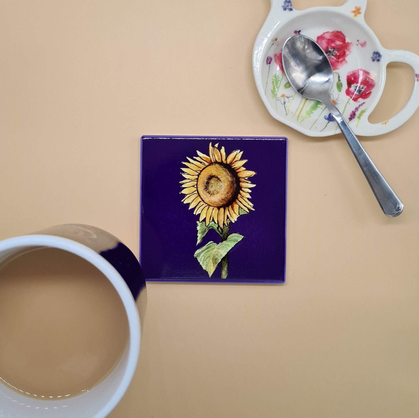 Beautiful Sunflower Art Ceramic Coaster featuring 'Solidarity' Print