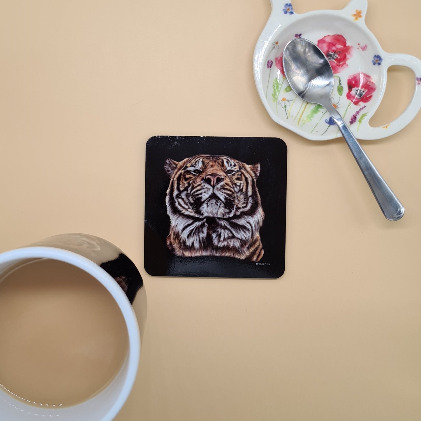 Beautiful Sumatran Tiger Art Hardwood Coaster featuring 'Joao' Print