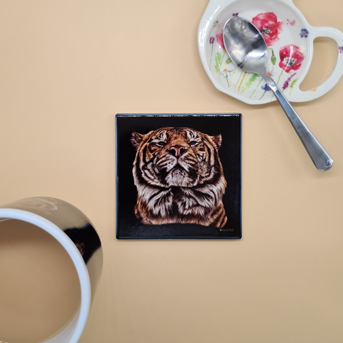 Beautiful Sumatran Tiger Art Ceramic Coaster featuring 'Joao' Print