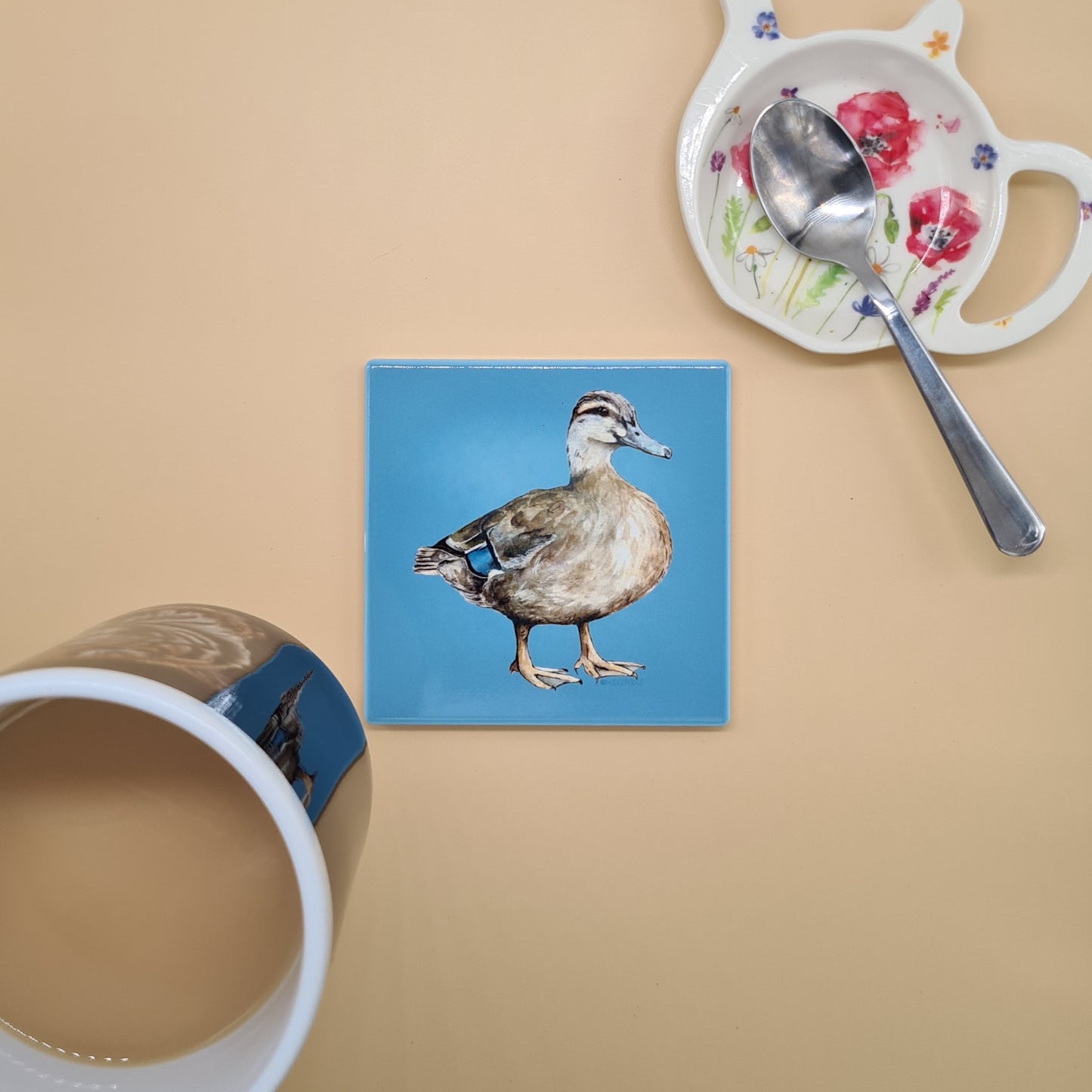 Beautiful Female Mallard Duck Art Ceramic Coaster featuring 'Queenie' Print