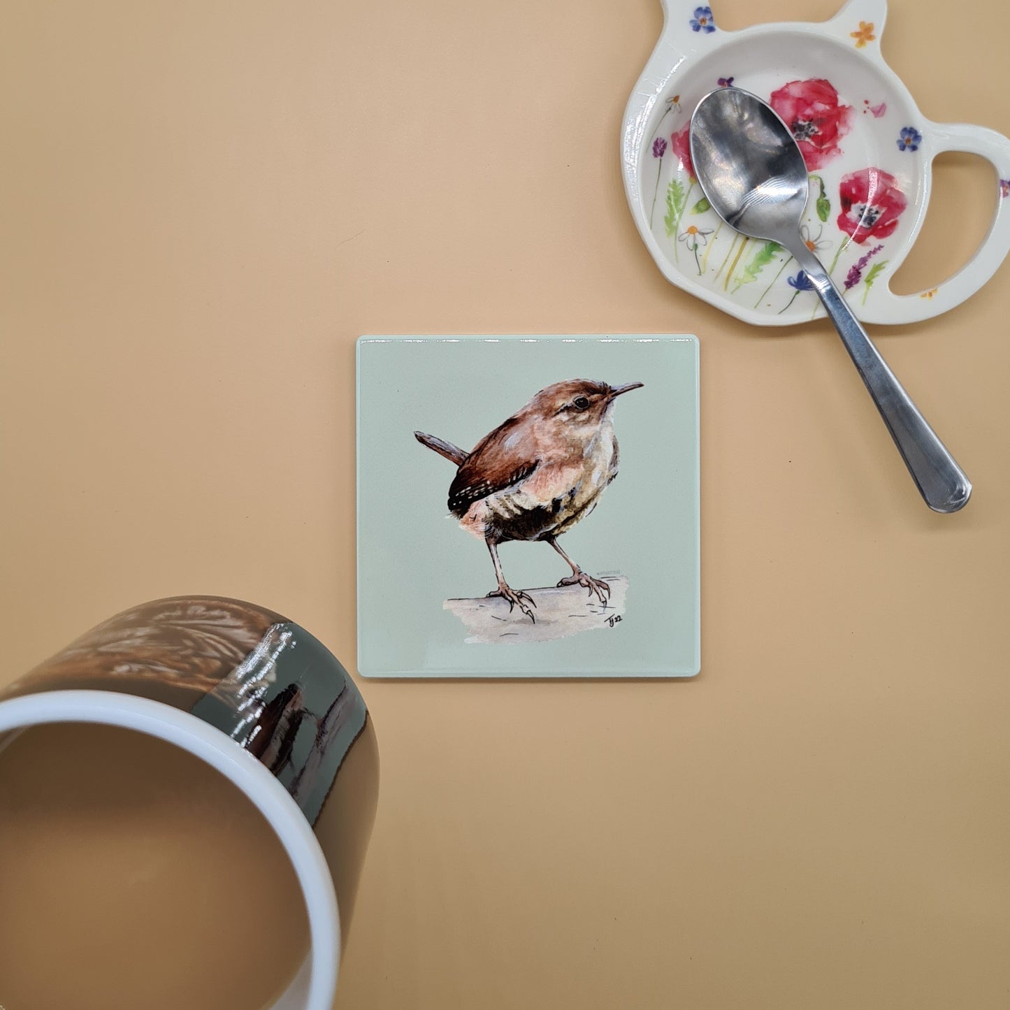 Beautiful British Wren Art Ceramic Coaster featuring 'Jenny Wren' Print