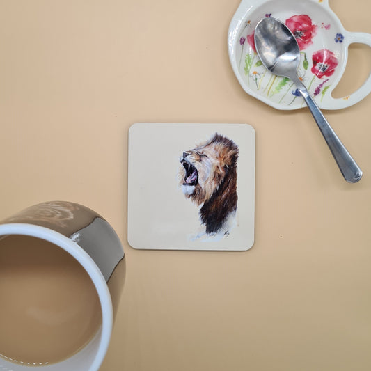 Beautiful Lion Art Hardwood Coaster featuring  'Roarsome' Print