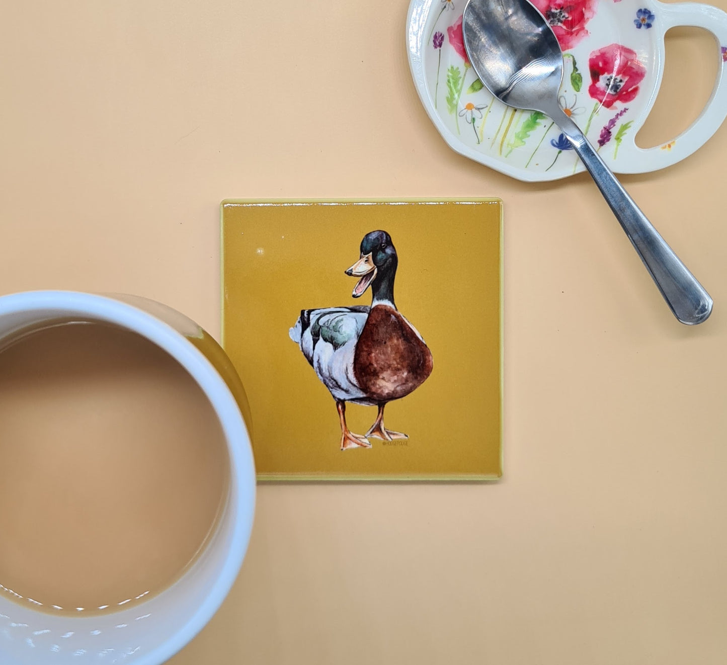 Beautiful Mallard Duck Art Ceramic Coaster featuring 'The Duke' Print