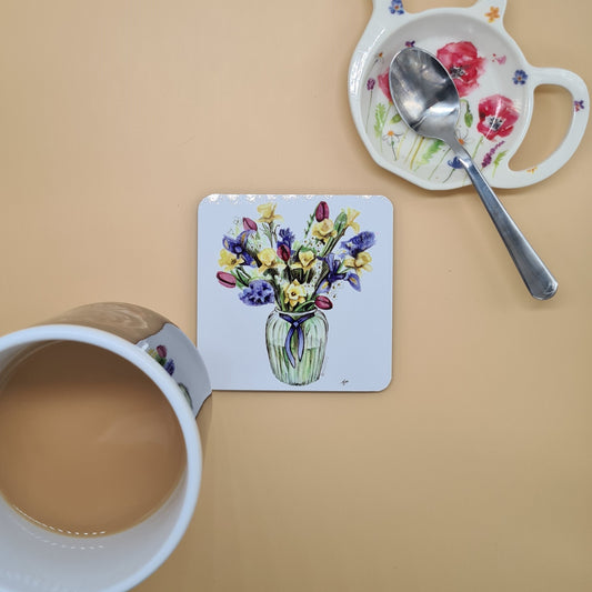 Beautiful Flowers Art Hardwood Coaster featuring 'A Bunch of Spring' Print