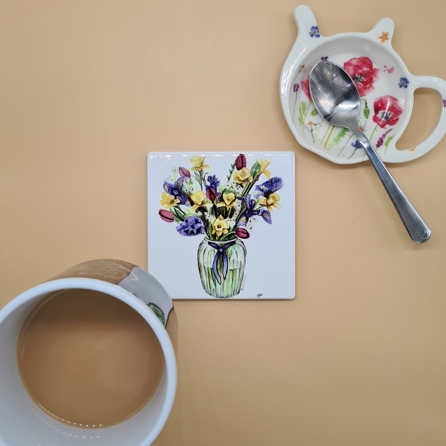 Beautiful Flowers Art Ceramic Coaster featuring 'A Bunch of Spring' Print