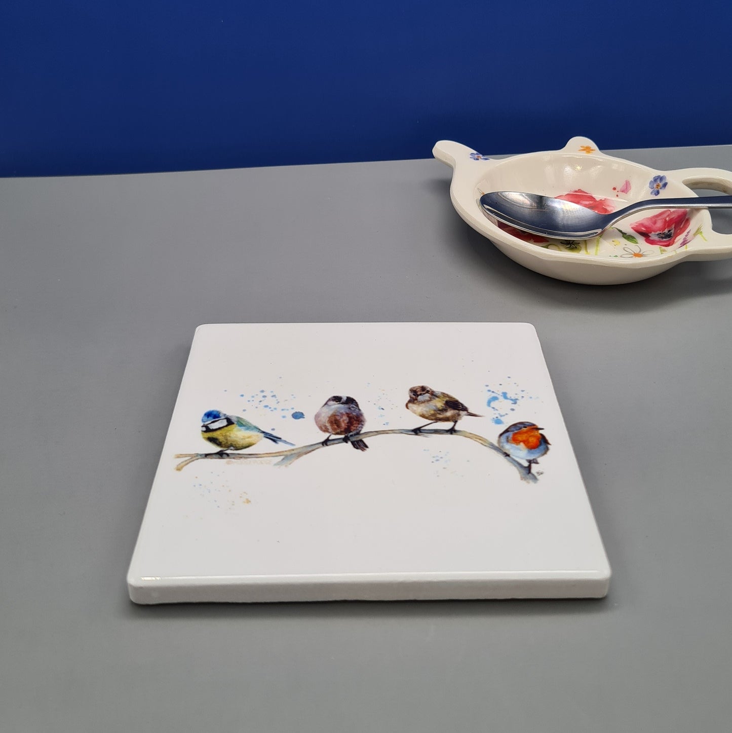 Beautiful British Birds Art Ceramic Coaster featuring Garden Party Print.