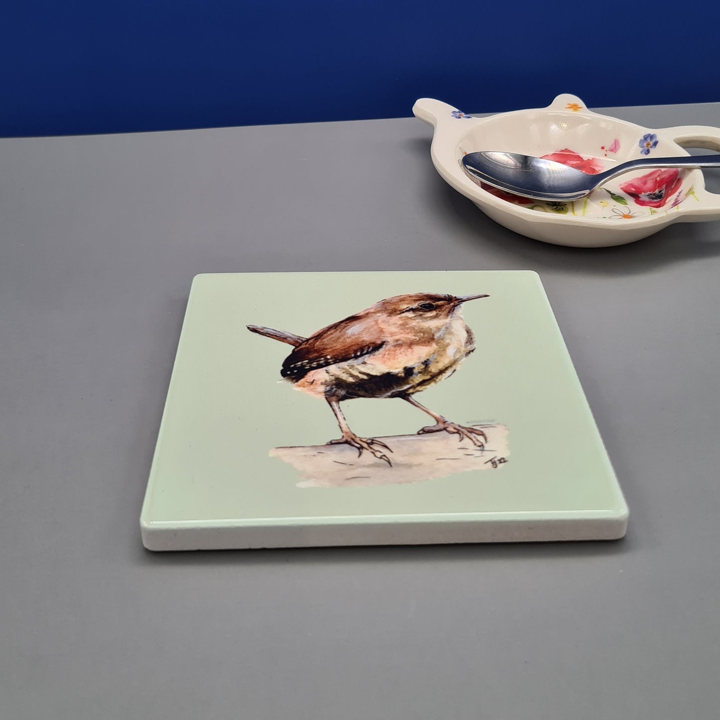 Beautiful British Wren Art Ceramic Coaster featuring 'Jenny Wren' Print