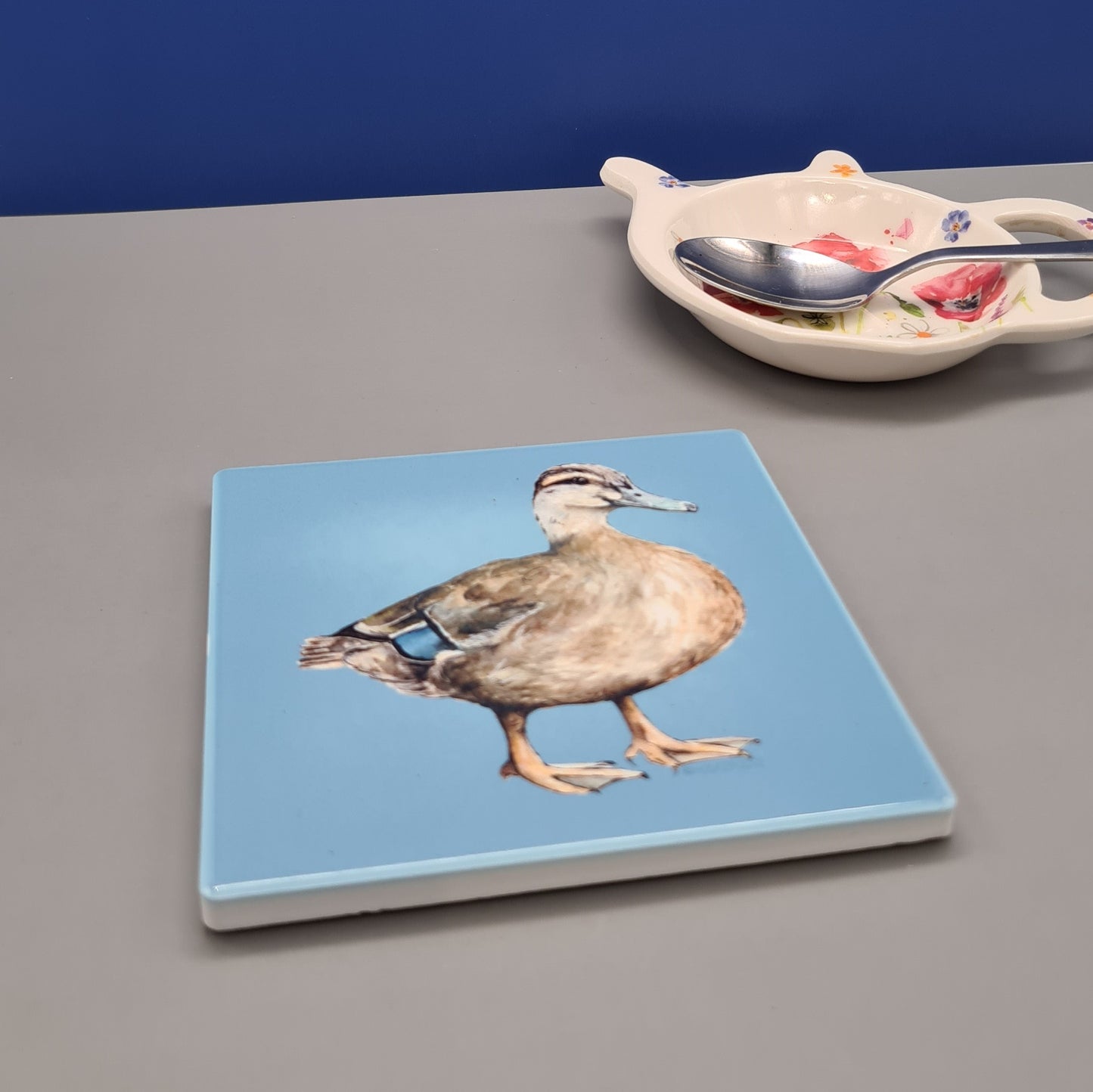 Beautiful Female Mallard Duck Art Ceramic Coaster featuring 'Queenie' Print