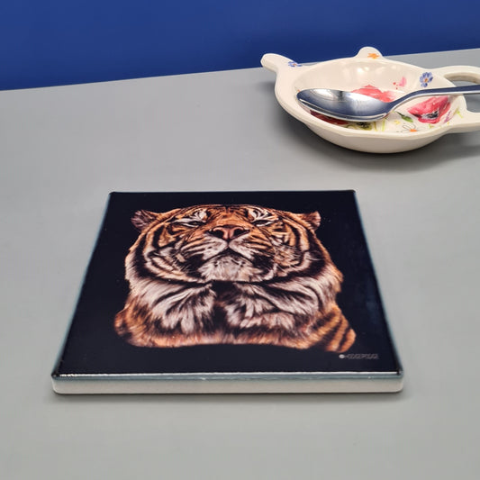 Beautiful Sumatran Tiger Art Ceramic Coaster featuring 'Joao' Print