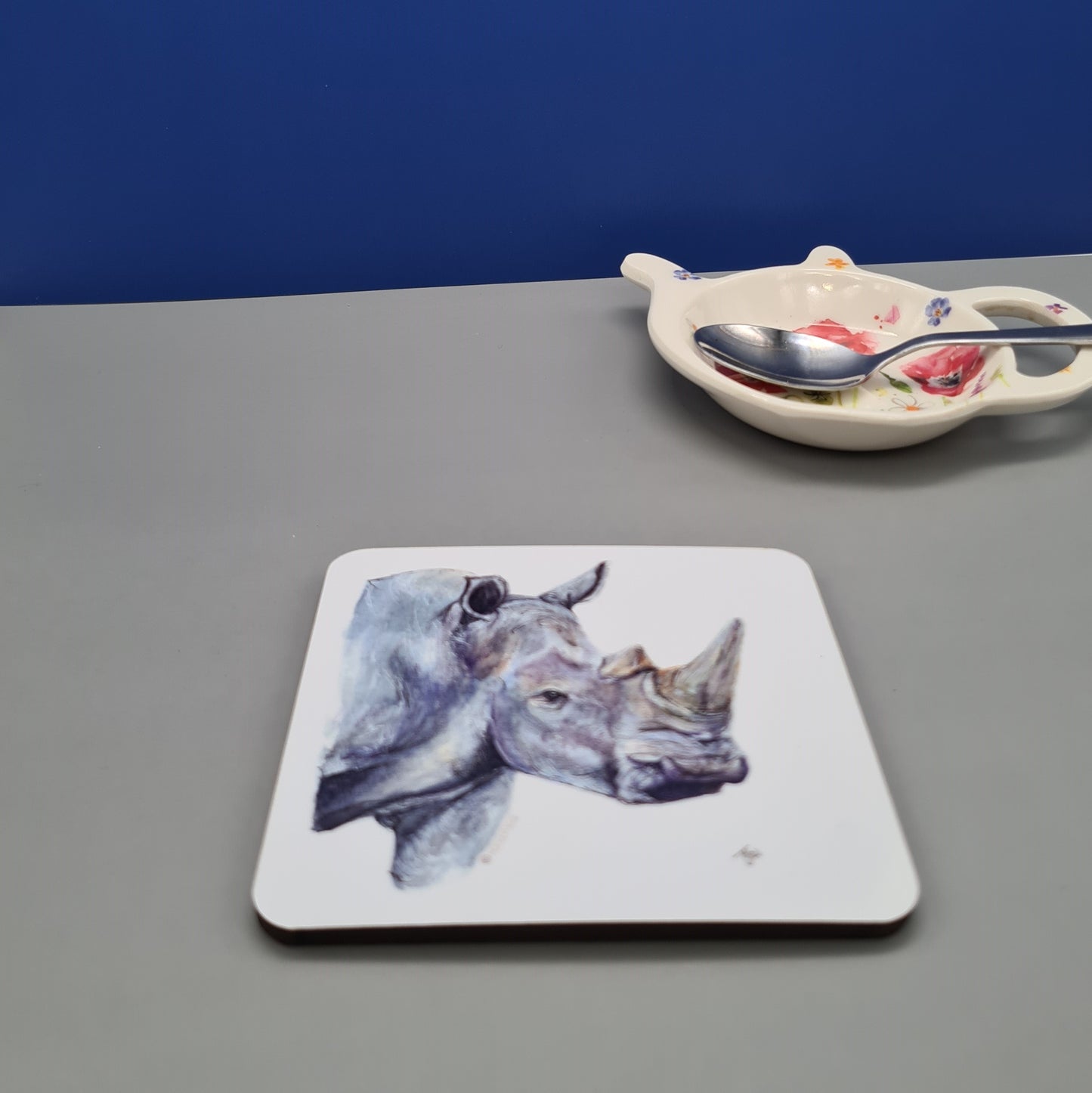 Beautiful Rhino Art Hardboard Coaster featuring 'Yenye Unguvu' Print