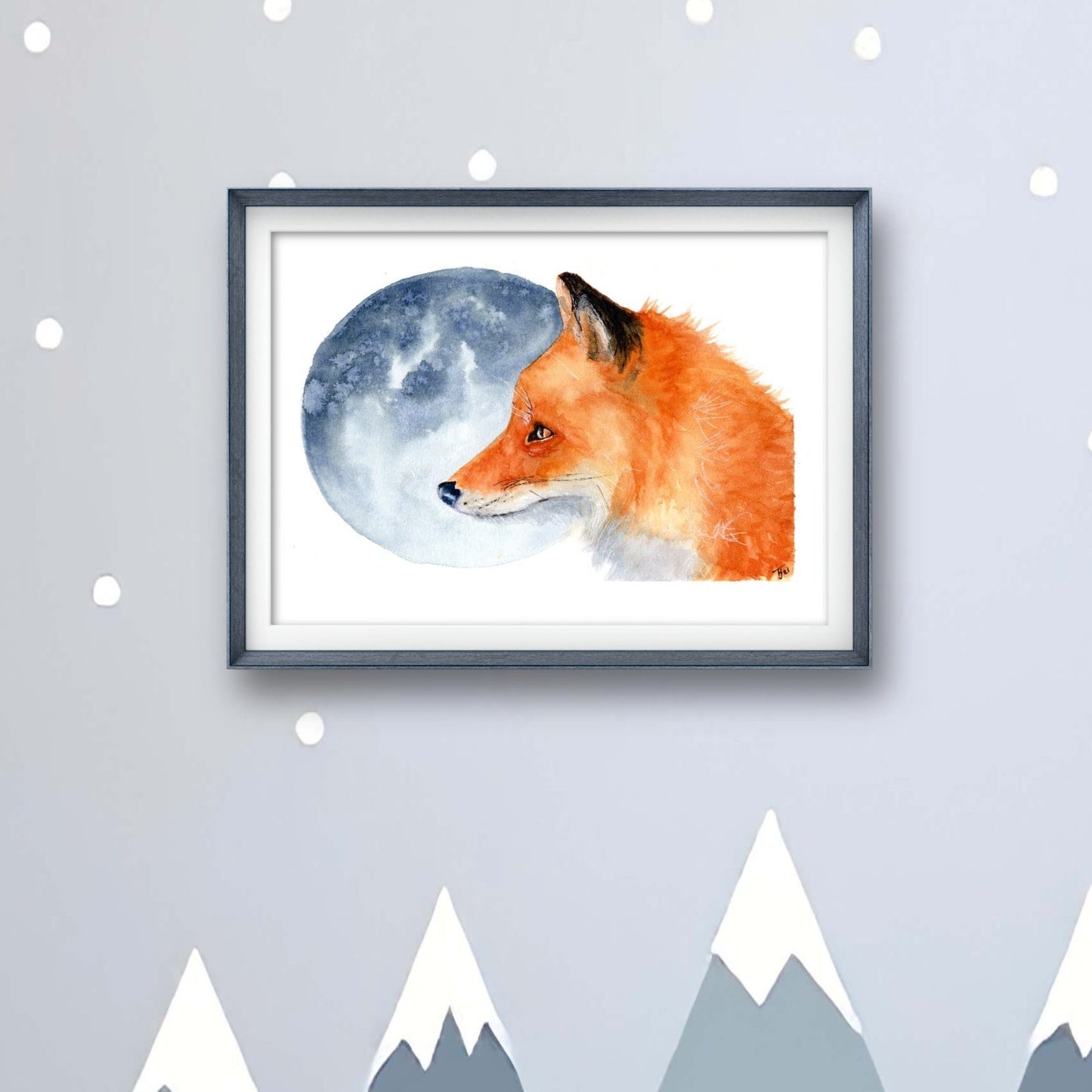 "Luna" Fox and Moon Watercolour Print