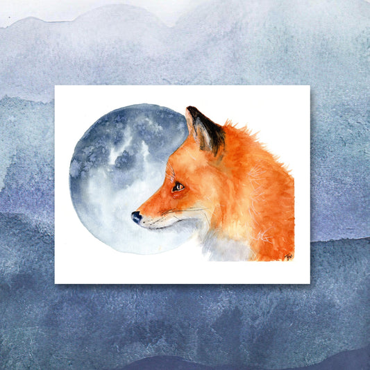 "Luna" Fox and Moon Watercolour Print