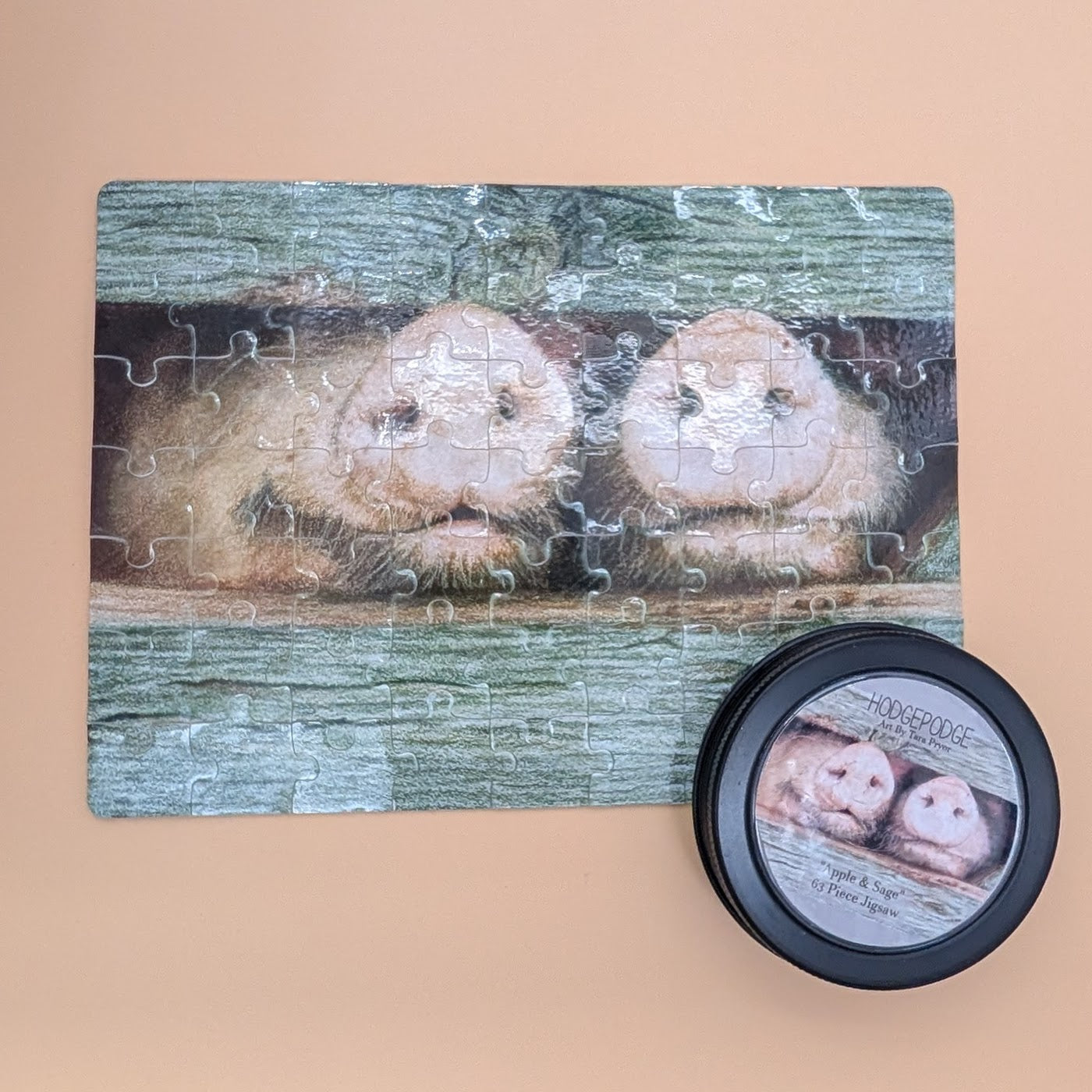 Apple & Sage piggy 63 Piece jigsaw in a tin