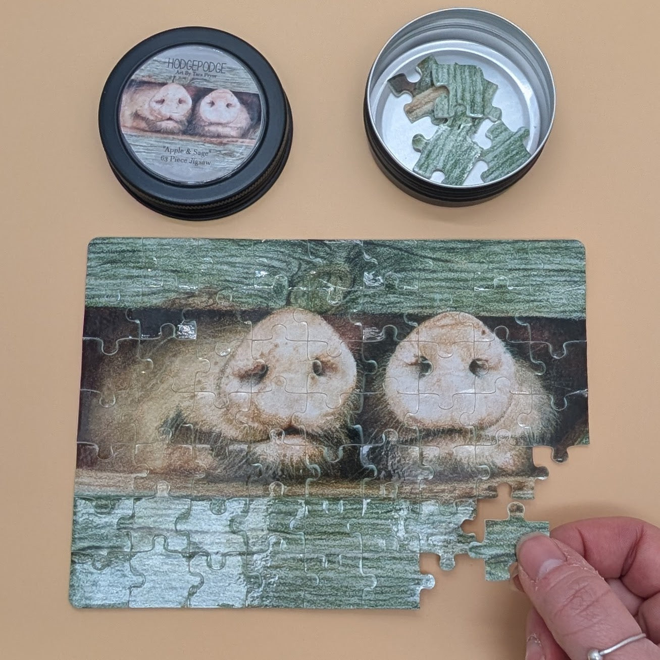 Apple & Sage piggy 63 Piece jigsaw in a tin
