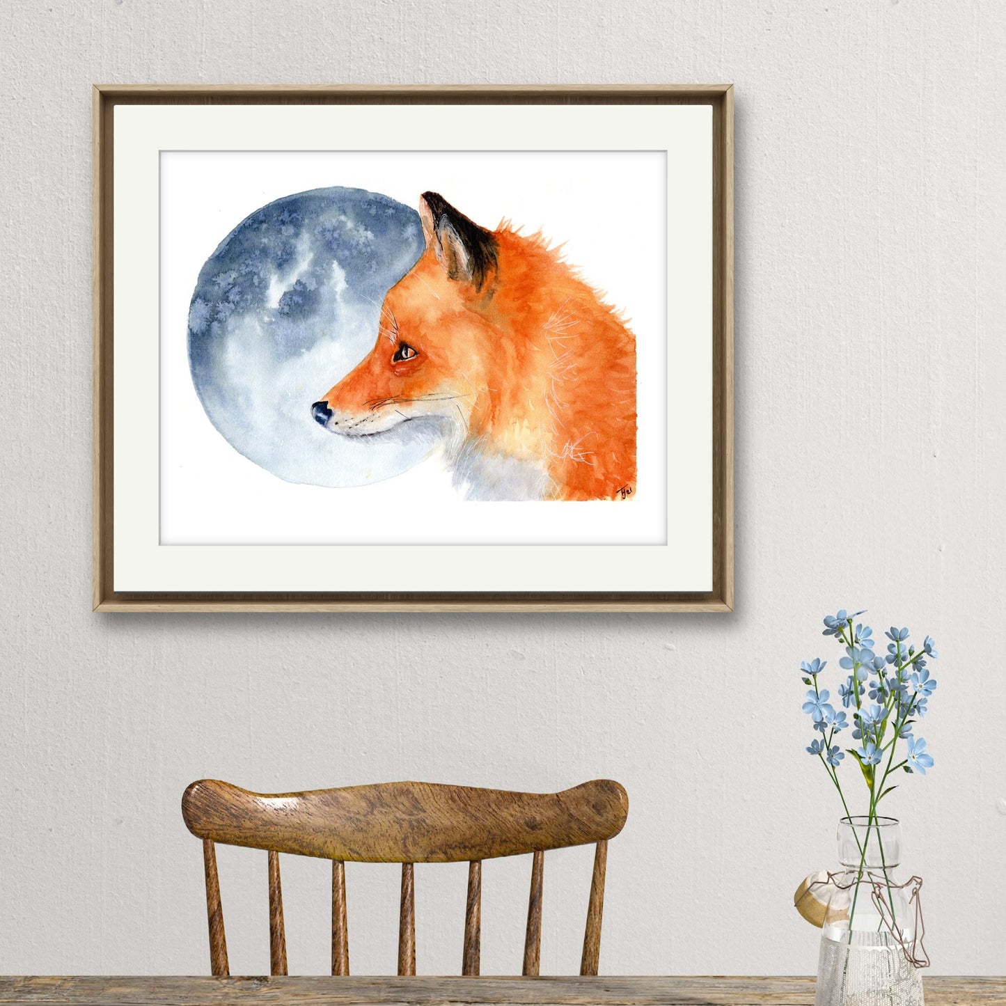 "Luna" Fox and Moon Watercolour Print