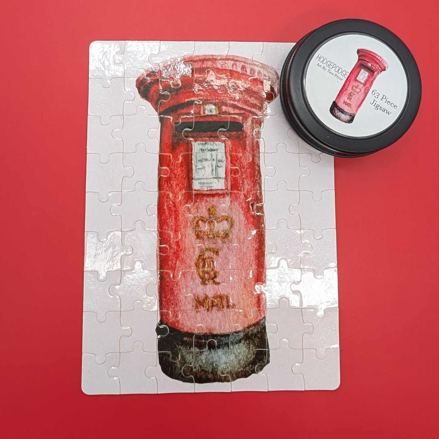 Post box Jigsaw Puzzle: 63 Piece jigsaw in a tin