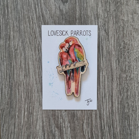 "Lovesick parrots" Macaw Wooden Fridge Magnet