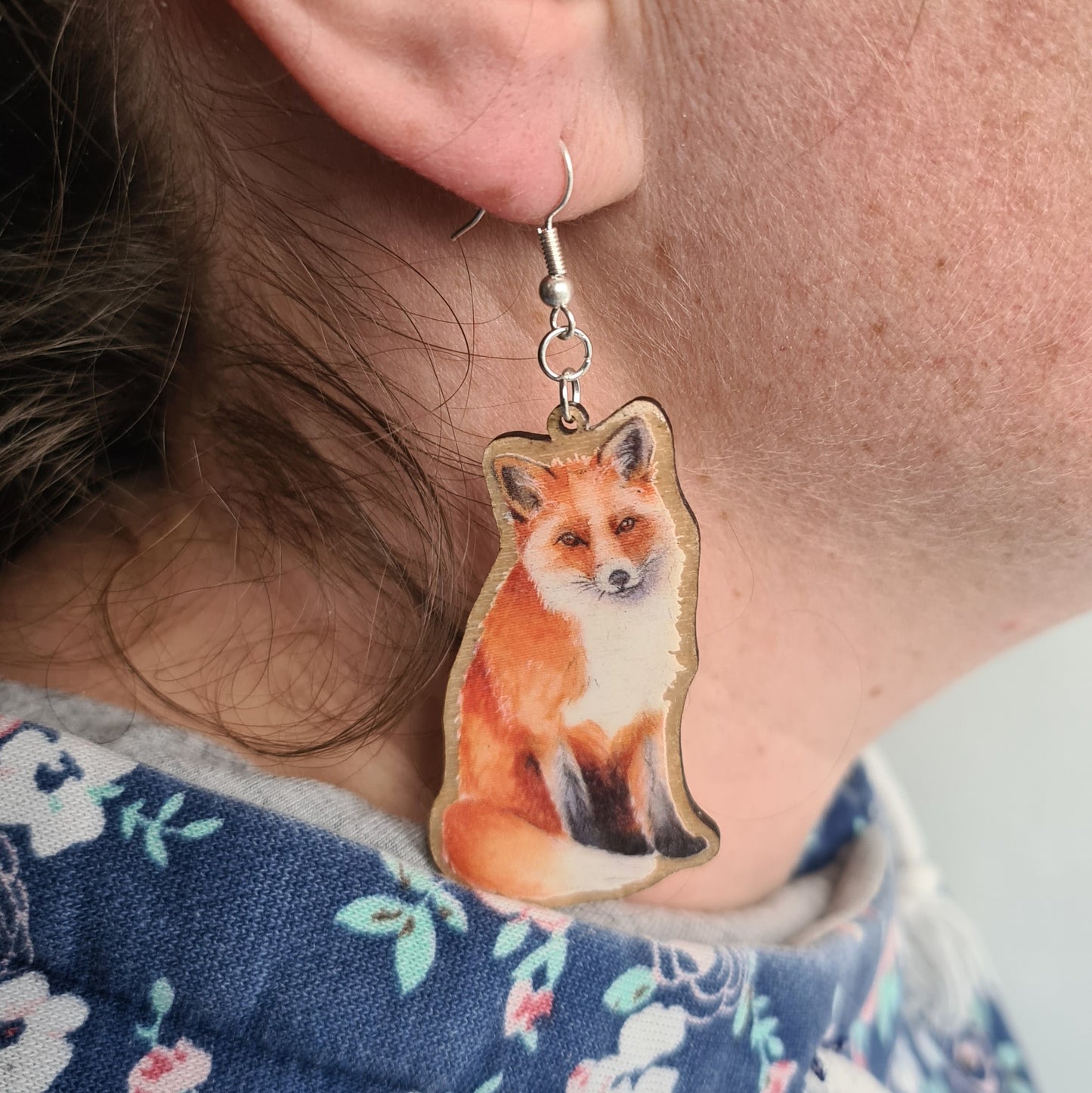 "Mama Fox" Silver Plated Laser Cut Earrings