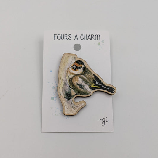 "Fours A Charm" Goldfinch Pin