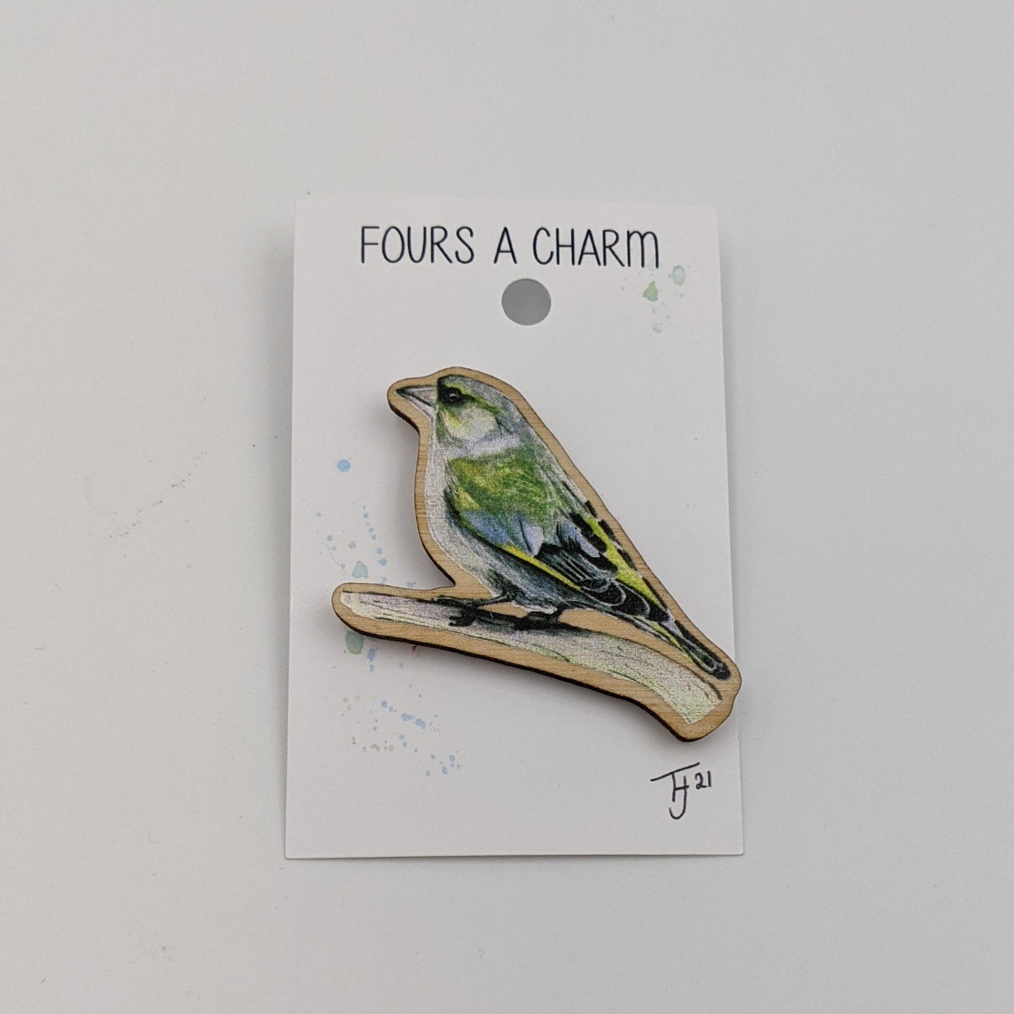 "Fours A Charm" Greenfinch Pin