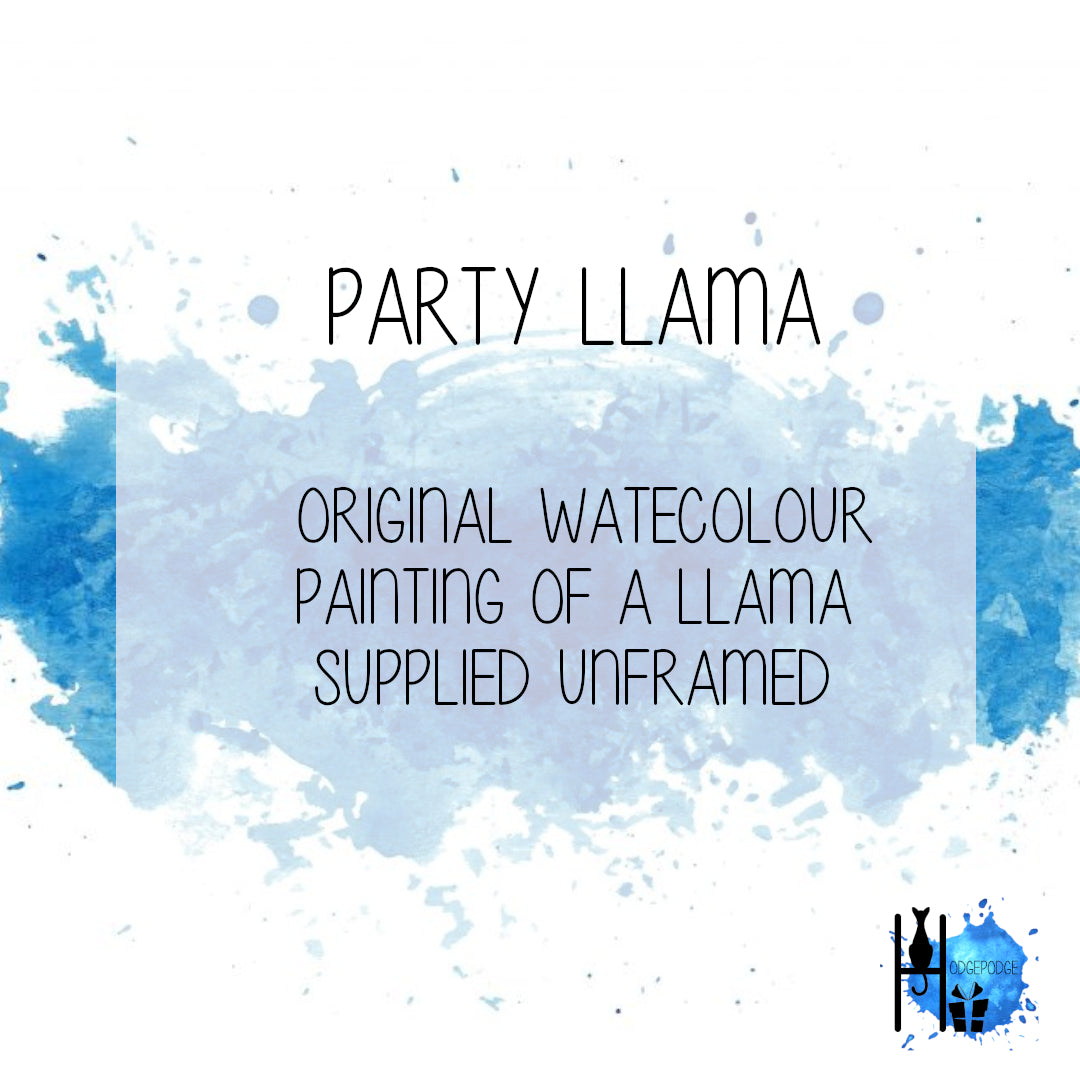 Original Watercolour of a Llama "Party Llama", A4