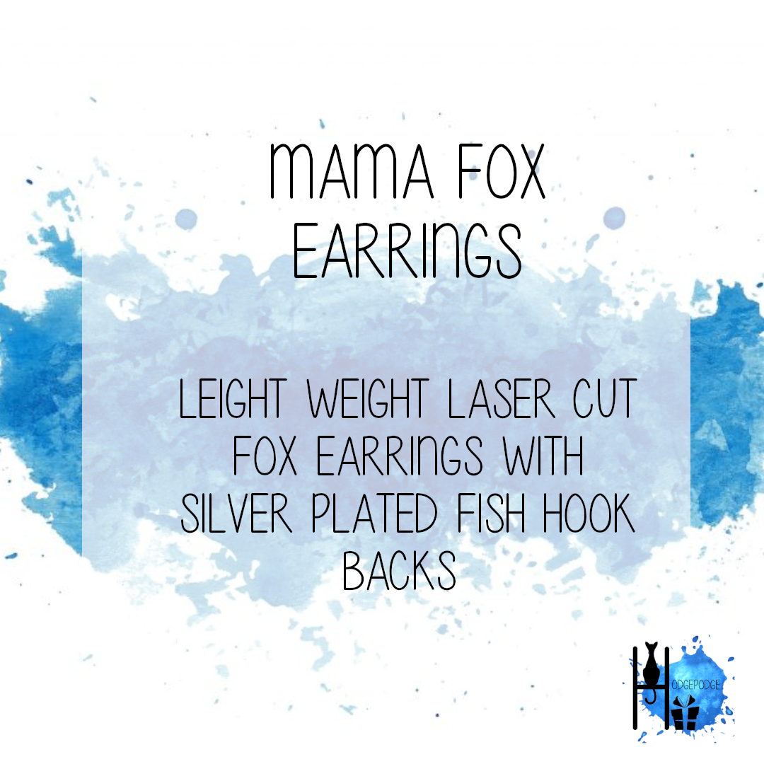 "Mama Fox" Silver Plated Laser Cut Earrings
