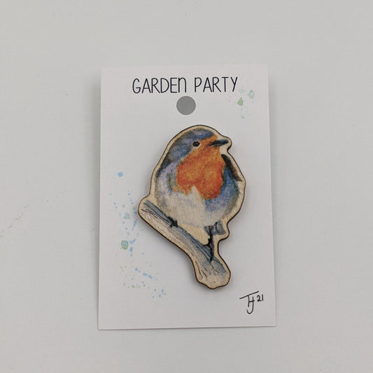 "Garden Party" Robin Wooden Fridge Magnet