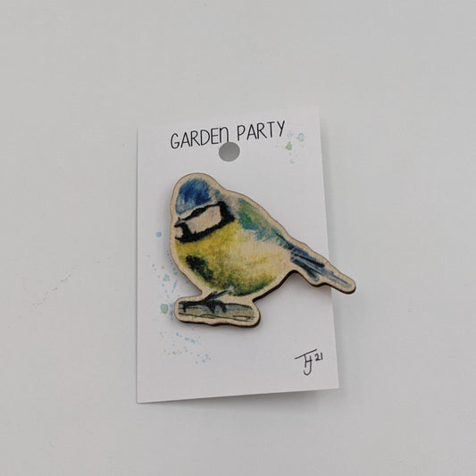 "Garden Party" Bluetit Wooden Fridge Magnet