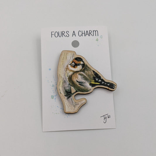 "Fours a Charm" Goldfinch Wooden Fridge Magnet