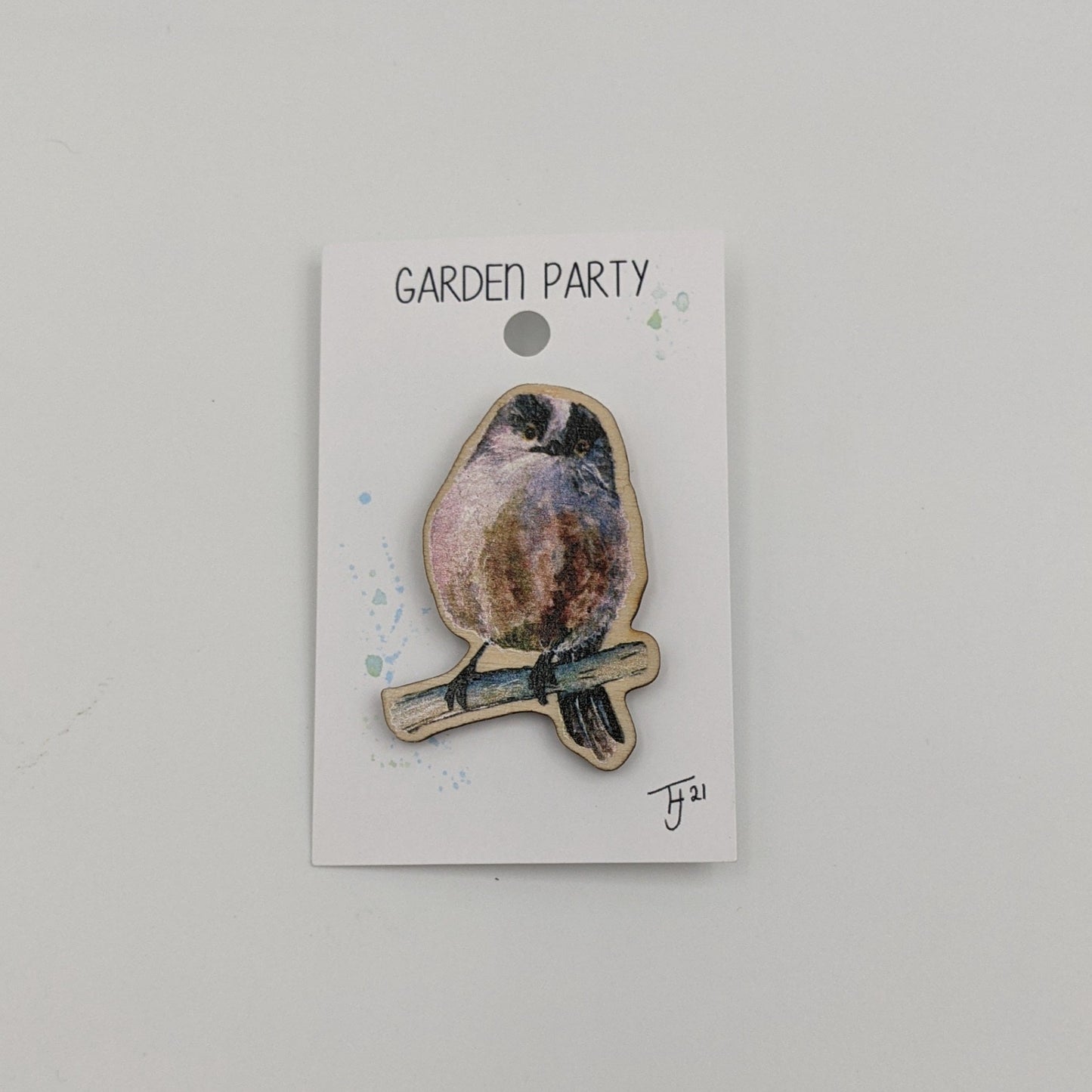 "Garden Party" Long Tailed Tit Wooden Fridge Magnet