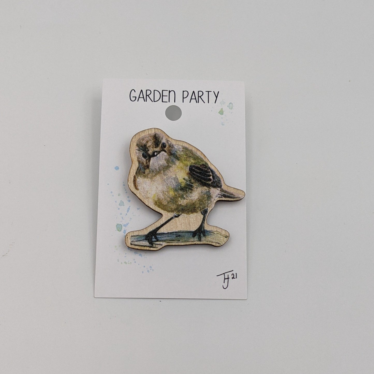 "Garden Party" House Sparrow Wooden Fridge Magnet