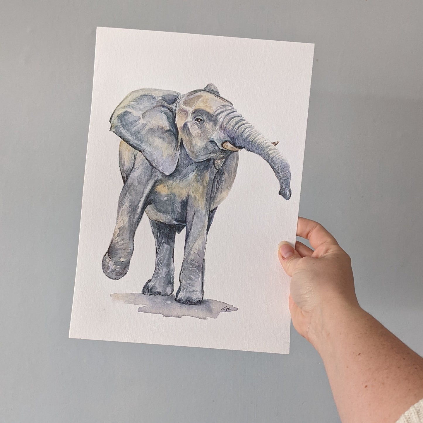 Original Watercolour of a dancing elephant "Ngoma", A4